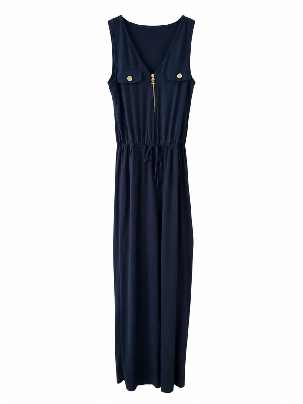 Emma & Michele Navy Sleeveless Jumpsuit with Gold Hardware-Small
